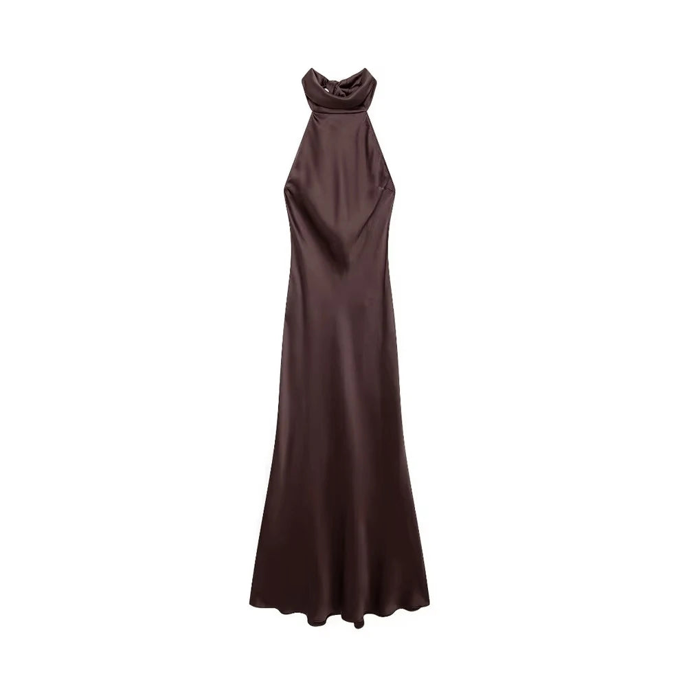 Sexy Long Satin Halter Dress